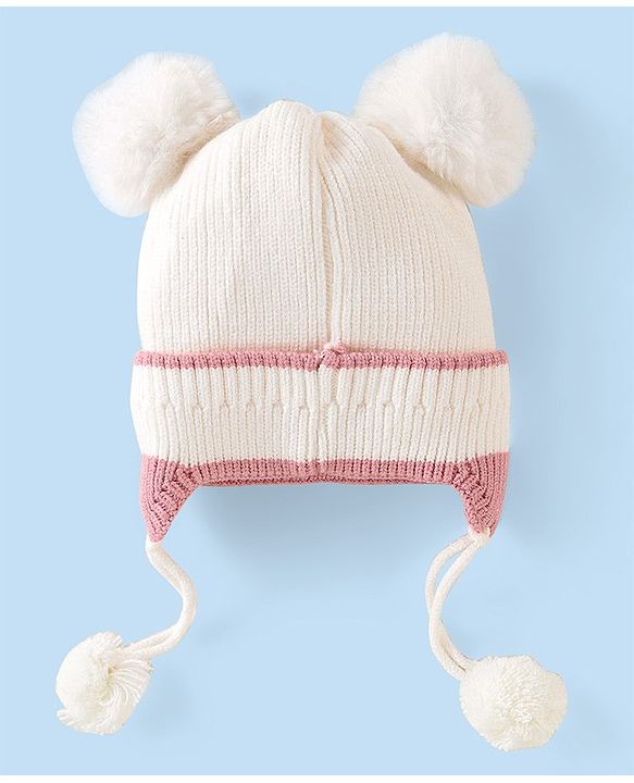 Babyhug Knit Bunny Applique Cap with Knot White - Diameter 11.5 cm