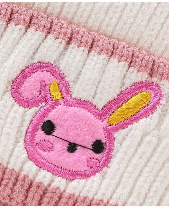 Babyhug Knit Bunny Applique Cap with Knot White - Diameter 11.5 cm