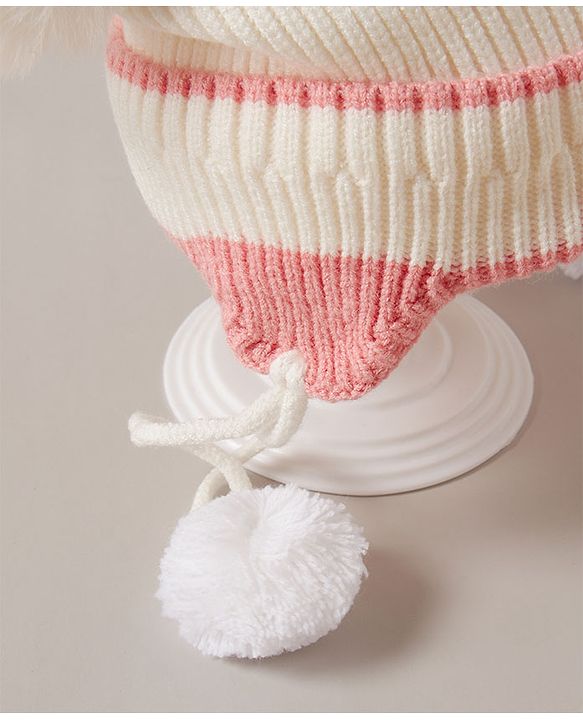 Babyhug Knit Bunny Applique Cap with Knot White - Diameter 11.5 cm