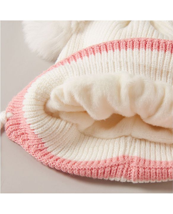 Babyhug Knit Bunny Applique Cap with Knot White - Diameter 11.5 cm