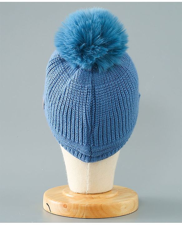 Babyhug Pom Pom Woollen Cap Bunny Embroidery - Blue