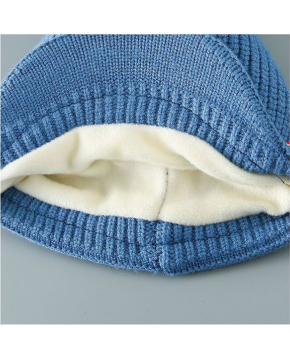 Babyhug Pom Pom Woollen Cap Bunny Embroidery - Blue