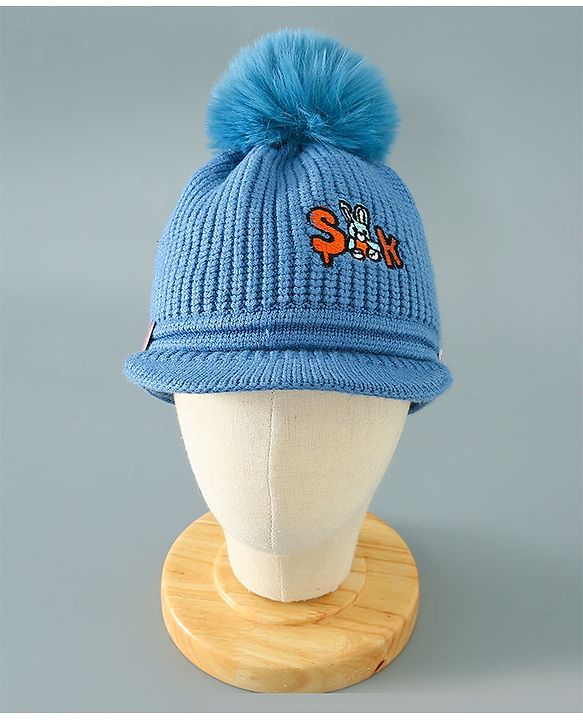 Babyhug Pom Pom Woollen Cap Bunny Embroidery - Blue