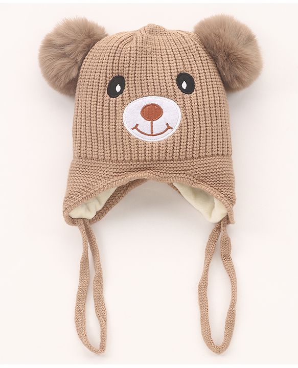 Babyhug  Pom Pom  Woollen Cap Bear Design Small Size - Brown
