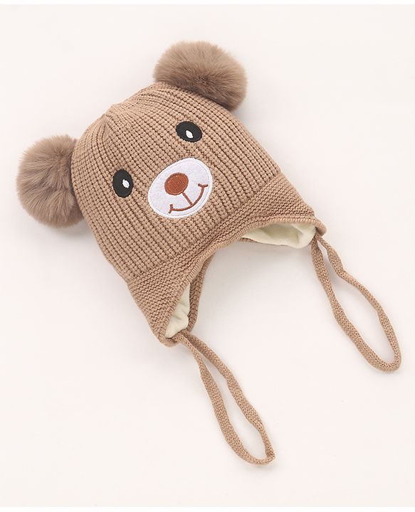 Babyhug  Pom Pom  Woollen Cap Bear Design Large Size - Brown