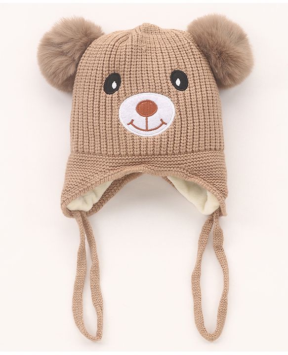 Babyhug  Pom Pom  Woollen Cap Bear Design Large Size - Brown