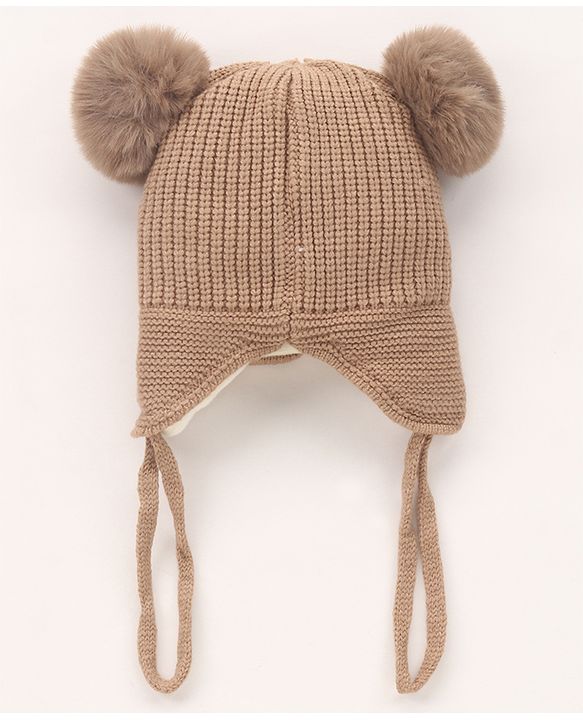 Babyhug  Pom Pom  Woollen Cap Bear Design Large Size - Brown