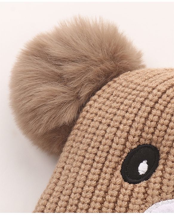 Babyhug  Pom Pom  Woollen Cap Bear Design Large Size - Brown