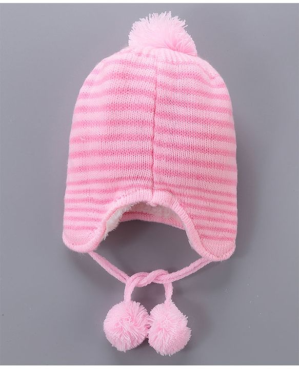 Babyhug Woollen Cap With  Bunny Design & Pompom - Pink
