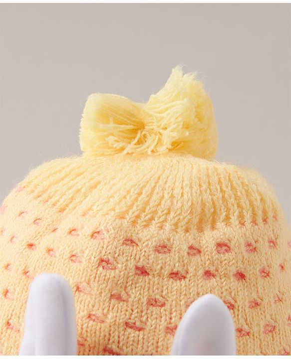 Babyhug Woollen Cap With  Bunny Design & Pompom - Yellow