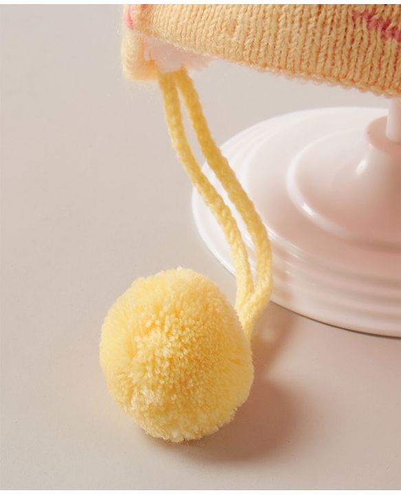 Babyhug Woollen Cap With  Bunny Design & Pompom - Yellow