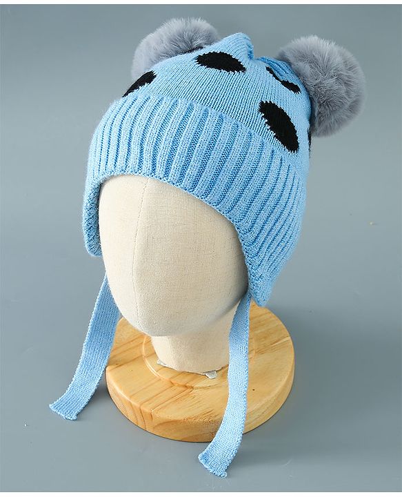 Babyhug Woollen Cap With Pom Pom Design - Blue
