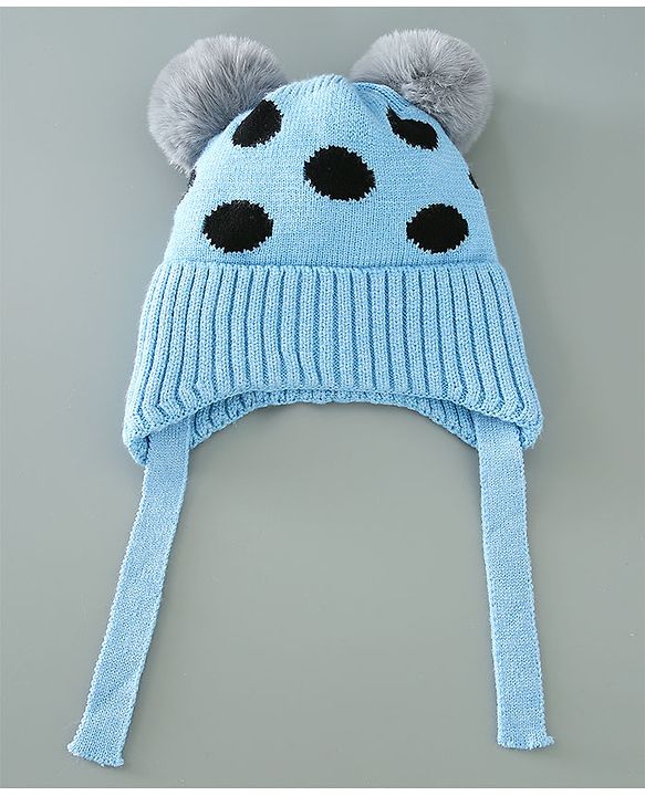 Babyhug Woollen Cap With Pom Pom Design - Blue