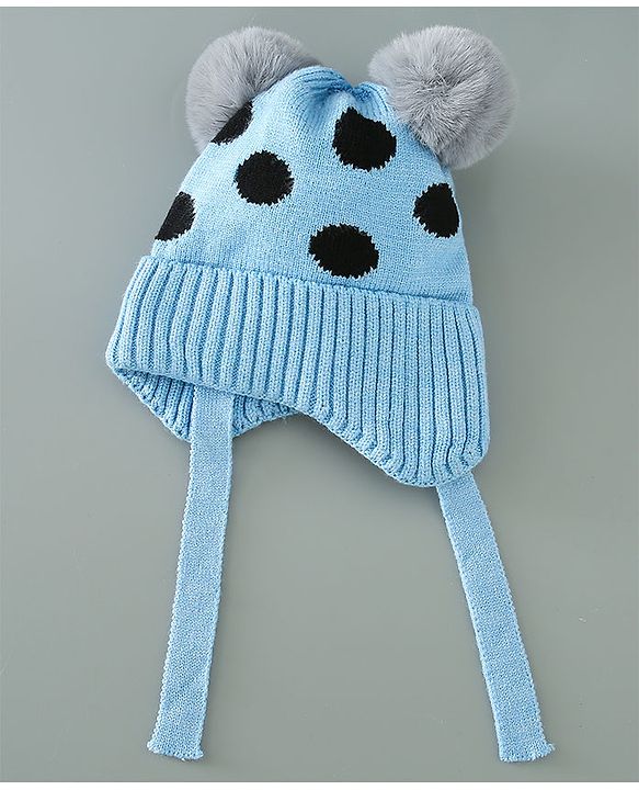 Babyhug Woollen Cap With Pom Pom Design - Blue