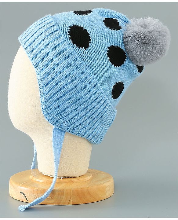 Babyhug Woollen Cap With Pom Pom Design - Blue