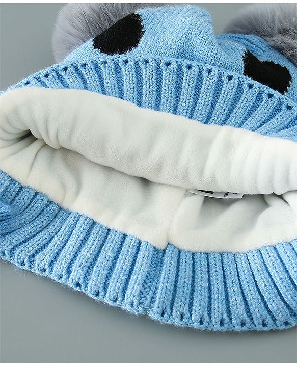 Babyhug Woollen Cap With Pom Pom Design - Blue