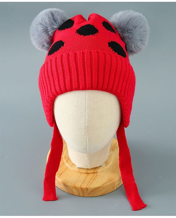 Babyhug Woollen Cap With Pom Pom Design - Red
