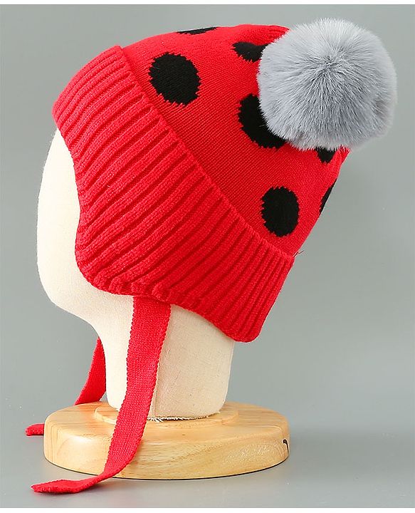 Babyhug Woollen Cap With Pom Pom Design - Red