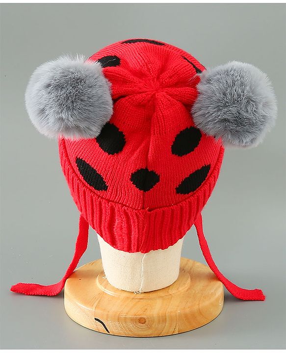 Babyhug Woollen Cap With Pom Pom Design - Red