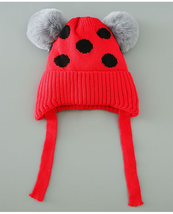 Babyhug Woollen Cap With Pom Pom Design - Red