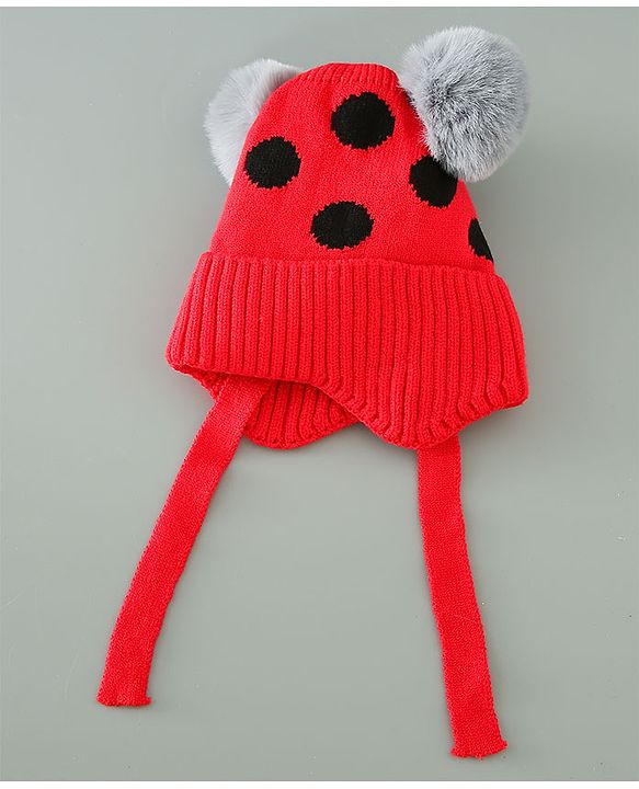 Babyhug Woollen Cap With Pom Pom Design - Red