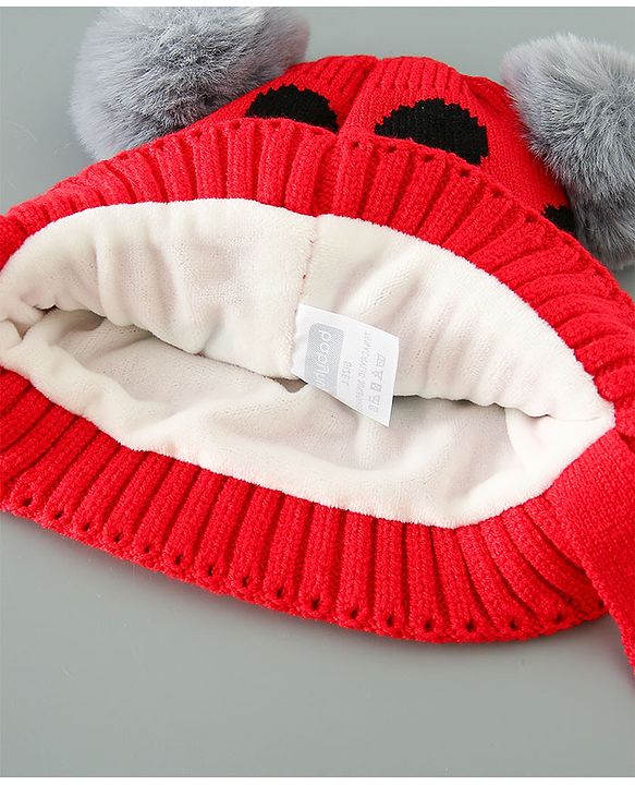 Babyhug Woollen Cap With Pom Pom Design - Red