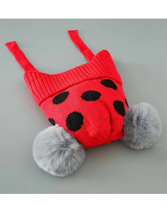 Babyhug Woollen Cap With Pom Pom Design - Red