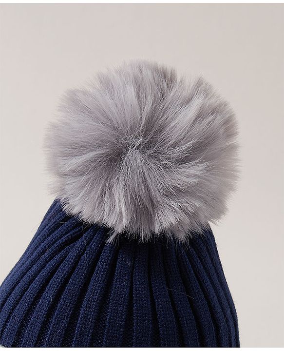 Babyhug  Pom Pom Woollen Cap Medium Size - Navy Blue