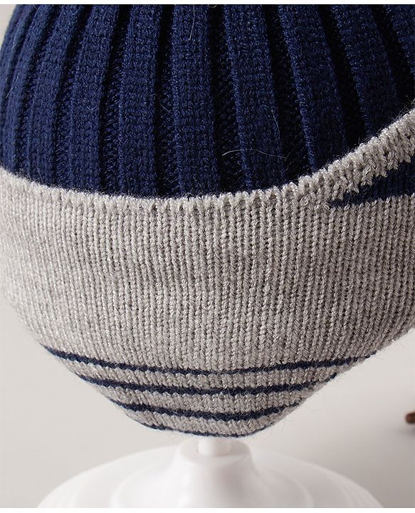 Babyhug  Pom Pom Woollen Cap Medium Size - Navy Blue