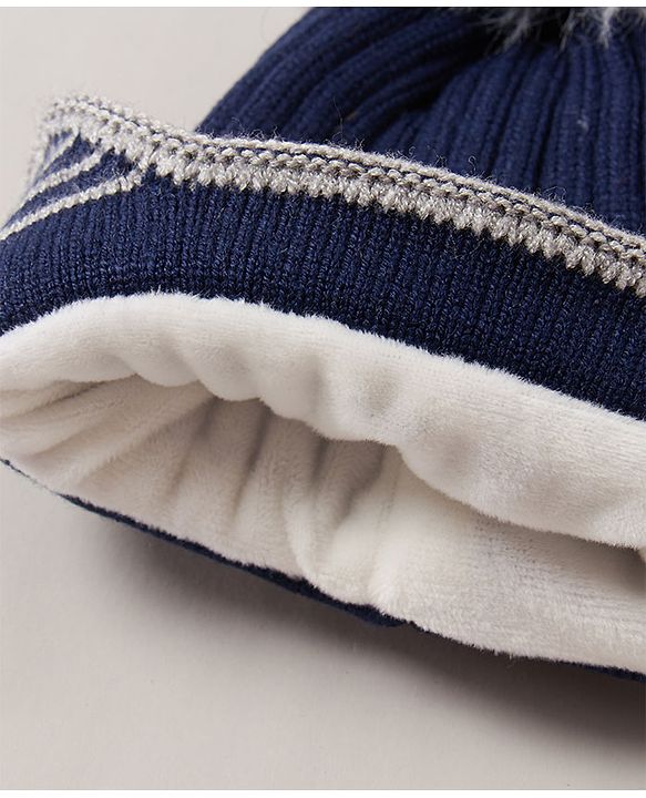 Babyhug  Pom Pom Woollen Cap Medium Size - Navy Blue