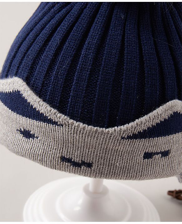 Babyhug  Pom Pom Woollen Cap Large Size - Navy Blue