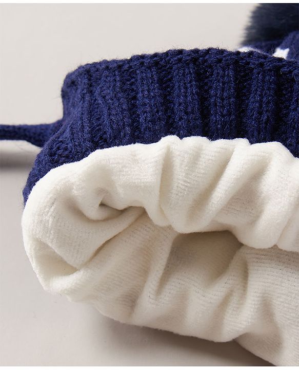 Babyhug Pom Pom Woollen Polka Dotted Cap with Knot Small Size - Navy Blue