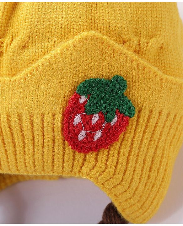 Babyhug Bow Woollen Cap Strawberry Applique Medium Size - Yellow