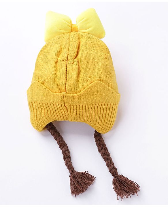 Babyhug Bow Woollen Cap Strawberry Applique Medium Size - Yellow