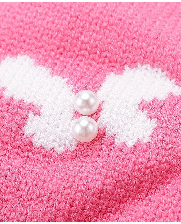 Babyhug Bow Woollen Cap Butterfly Design Medium Size - Pink