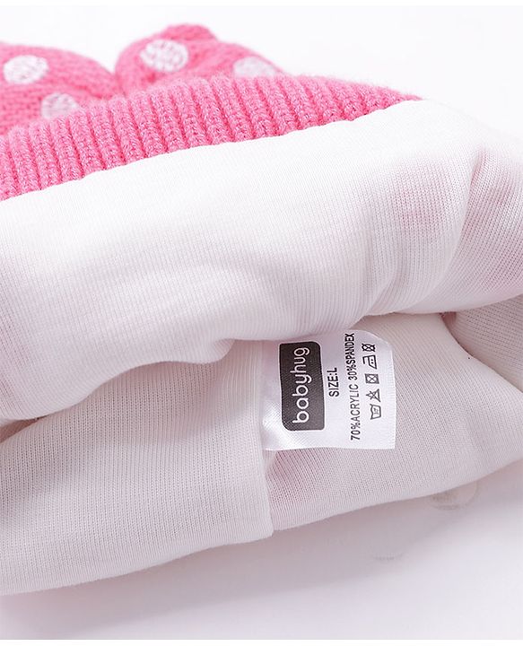 Babyhug Bow Woollen Cap Butterfly Design Medium Size - Pink