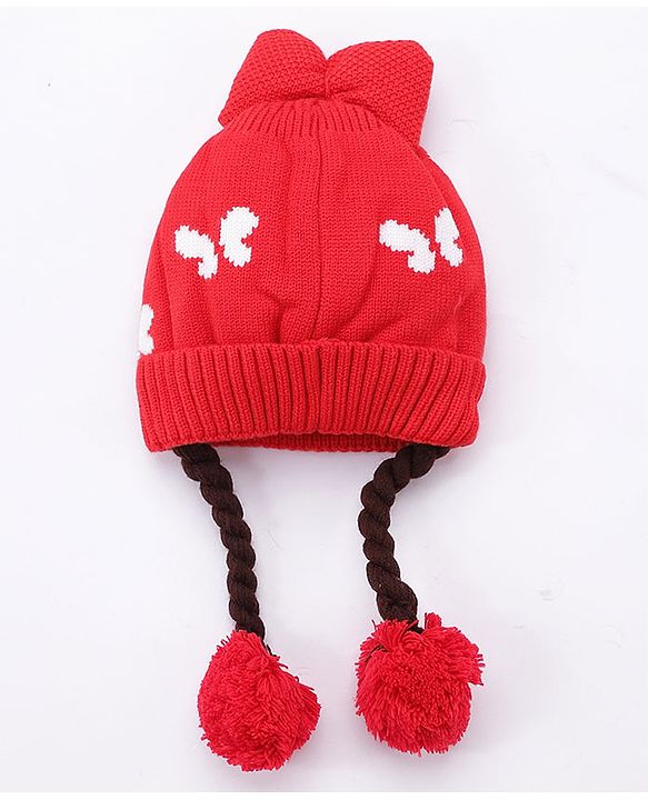 Babyhug Bow Woollen Cap Butterfly Design Medium Size - Pink