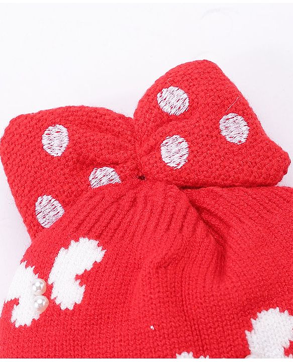 Babyhug Bow Woollen Cap Butterfly Design Medium Size - Pink
