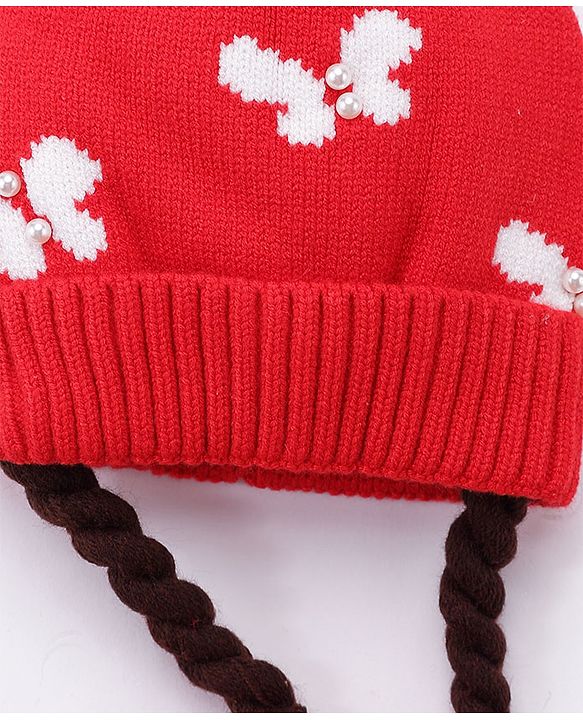 Babyhug Bow Woollen Cap Butterfly Design Medium Size - Pink