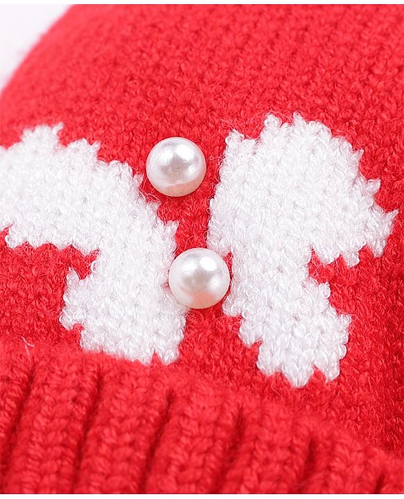 Babyhug Bow Woollen Cap Butterfly Design Medium Size - Pink