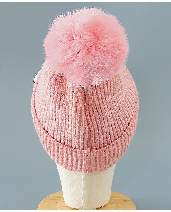 Babyhug Woollen Cap With Bear Design - Pink
