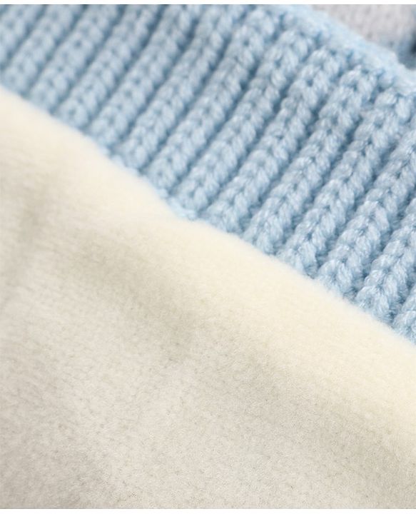 Babyhug Pom Pom Woollen Checked Cap Medium Size - Blue