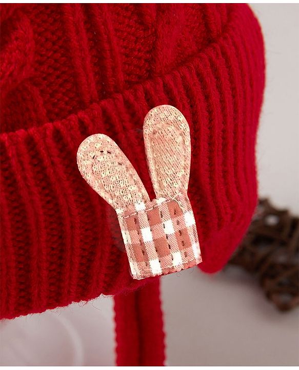 Babyhug Woollen Cap With Pompom Design Red - Diameter 10 cm