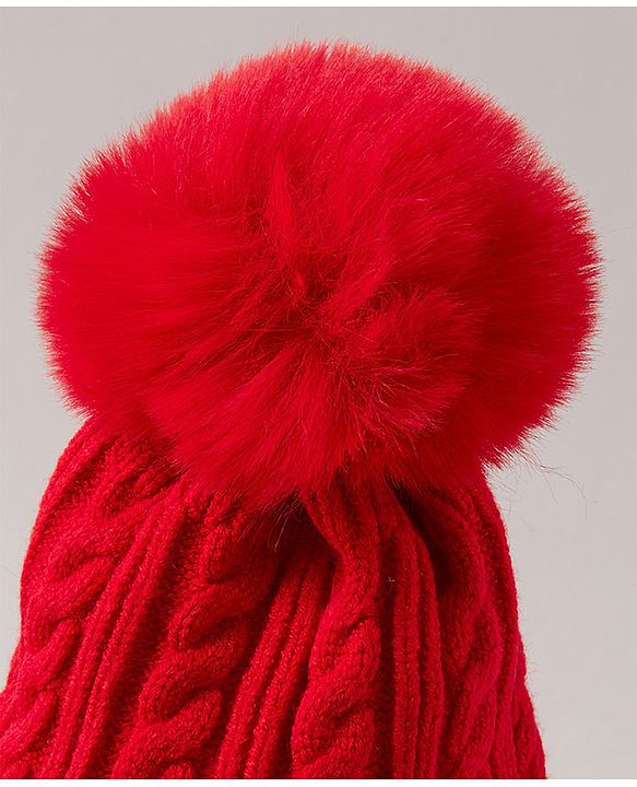 Babyhug Woollen Cap With Pompom Design Red - Diameter 10 cm