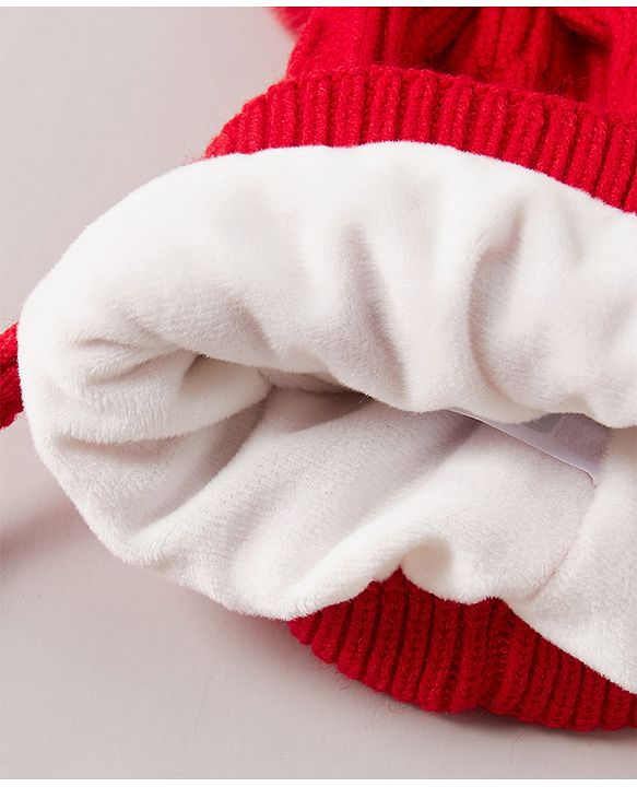 Babyhug Woollen Cap With Pompom Design Red - Diameter 10 cm