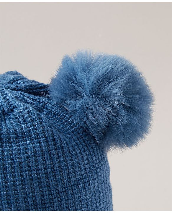 Babyhug Pom Pom Woollen Cap  Smile Design Large Size - Blue