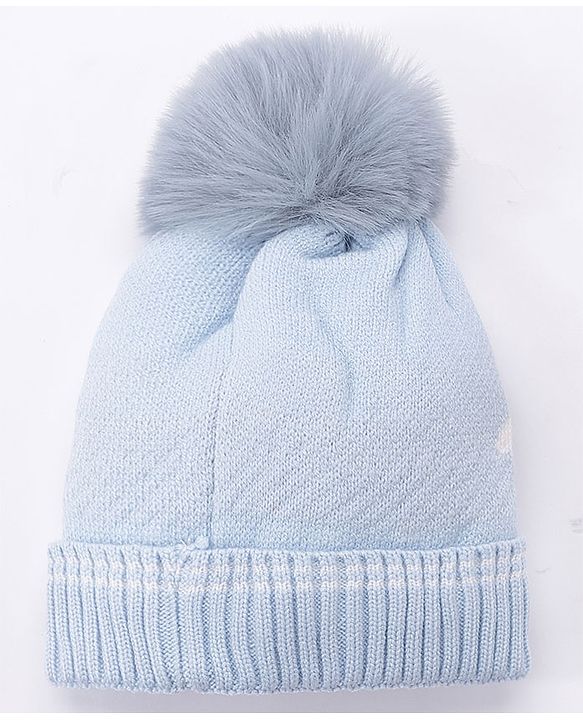 Babyhug Pom Pom Woollen Cap Car Design Medium Size - Blue