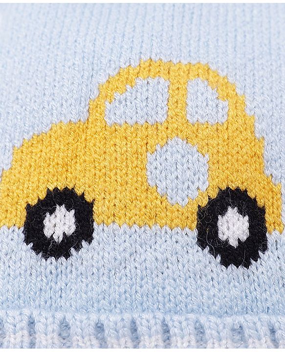 Babyhug Pom Pom Woollen Cap Car Design Medium Size - Blue