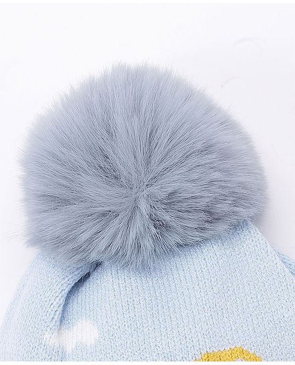 Babyhug Pom Pom Woollen Cap Car Design Medium Size - Blue