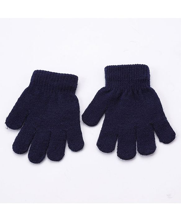Babyhug Pom Pom Woollen Checked Cap Gloves and Muffler Set Small Size - Blue